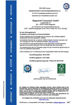 FSC® Zertifikat Sägewerk Füssenich