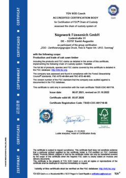 FSC® Certificat Sägewerk Füssenich